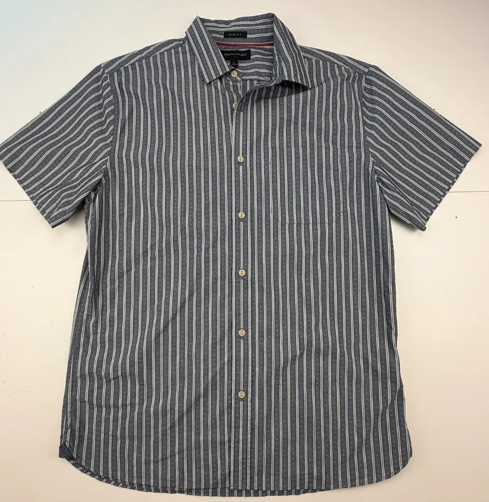 Banana Republic Men's Slim Fit Navy/White Short Sleeve Sz L